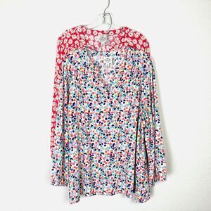 St. John's Bay Lot of 2 Womens V-Neck Blouses Size XLT Multicolor Balloon Sleeve